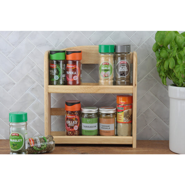 Apollo Natural Wood Wall-Mount Spice Rack | Three-Tier, Safety Rails