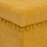 Atmosphera Foldable Storage Pouf | Ochre, Cushioned Lid, Pom-Pom Trim