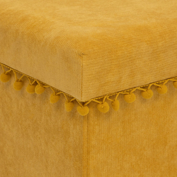 Atmosphera Foldable Storage Pouf | Ochre, Cushioned Lid, Pom-Pom Trim