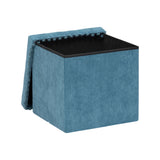 Atmosphera Foldable Blue Storage Pouf Ottoman | Lift-Up Lid, Pom-Pom Trim