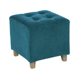 Atmosphera Teal Velvet Tufted Footstool | Cube, Padded, Natural Legs