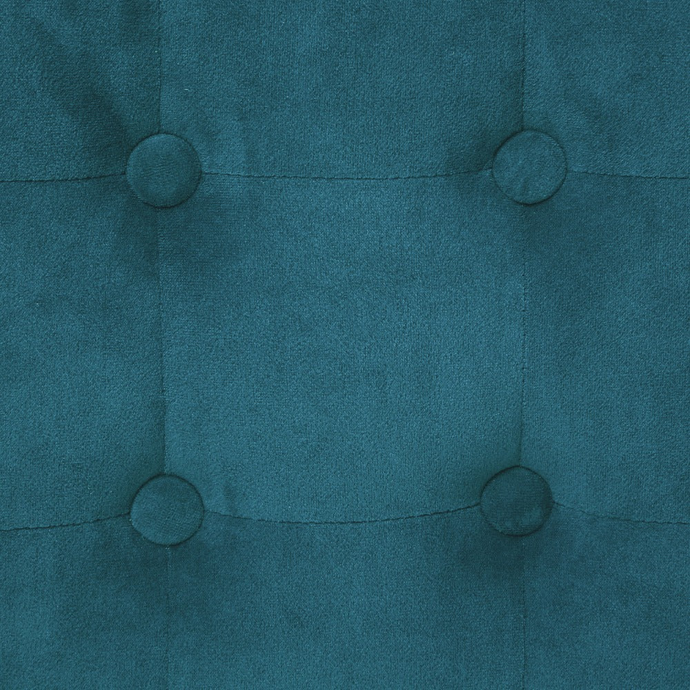 Atmosphera Teal Velvet Tufted Footstool | Cube, Padded, Natural Legs