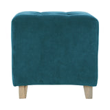 Atmosphera Teal Velvet Tufted Footstool | Cube, Padded, Natural Legs