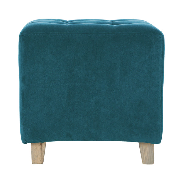 Atmosphera Teal Velvet Tufted Footstool | Cube, Padded, Natural Legs