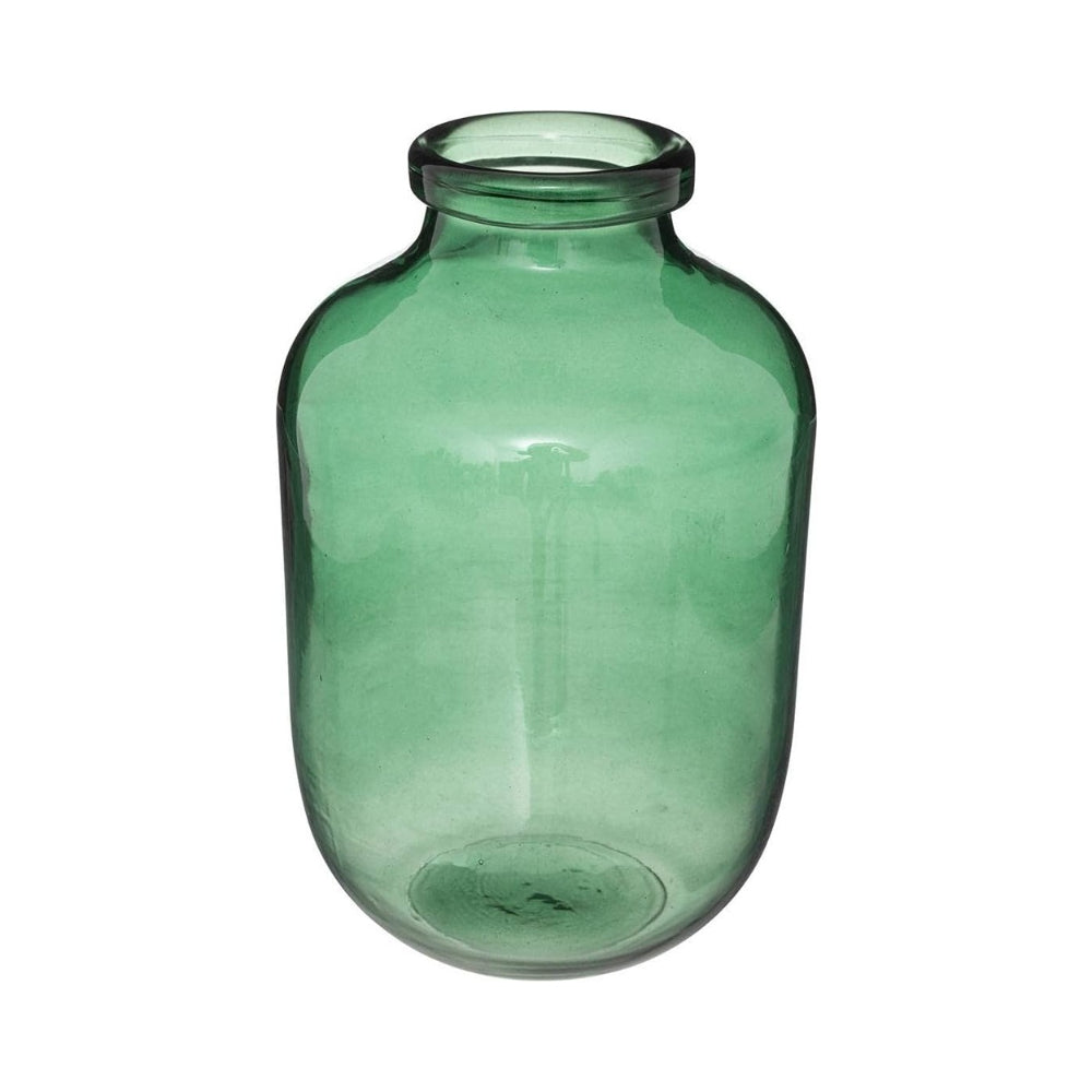 Atmosphera Green Tinted Glass Vase | 28cm, Wide Mouth, Apothecary Style