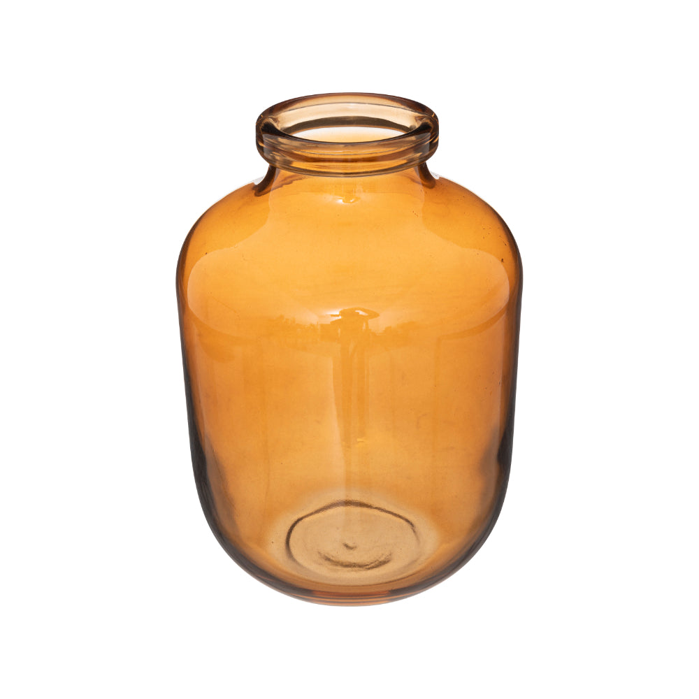 Atmosphera Amber Glass Decorative Vase | 28cm, Wide Mouth, Thick Rim