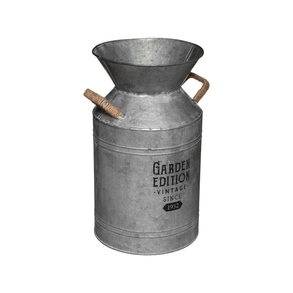 Atmosphera Vintage Metal Milk Can Vase | 37cm, Galvanised Grey