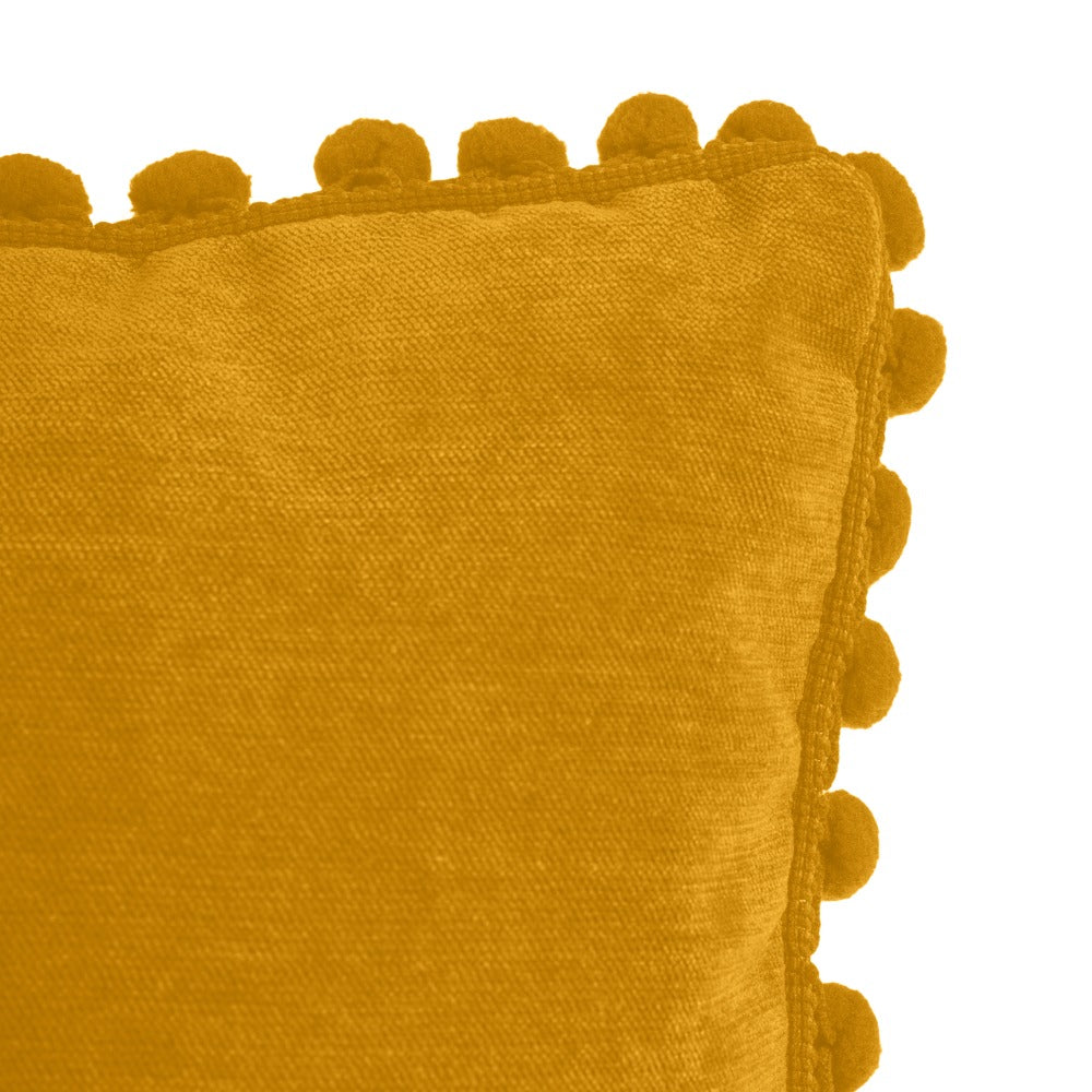 Atmosphera Ochre Tassel Cushion | Pom-Pom Fringe Trim, 40 x 40cm
