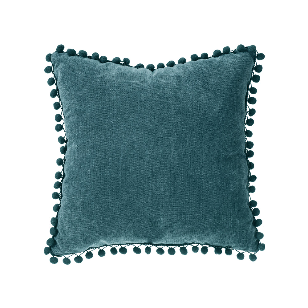 Atmosphera Teal Tassel Pom-Pom Trim Cushion | Soft-Touch, 40 x 40cm