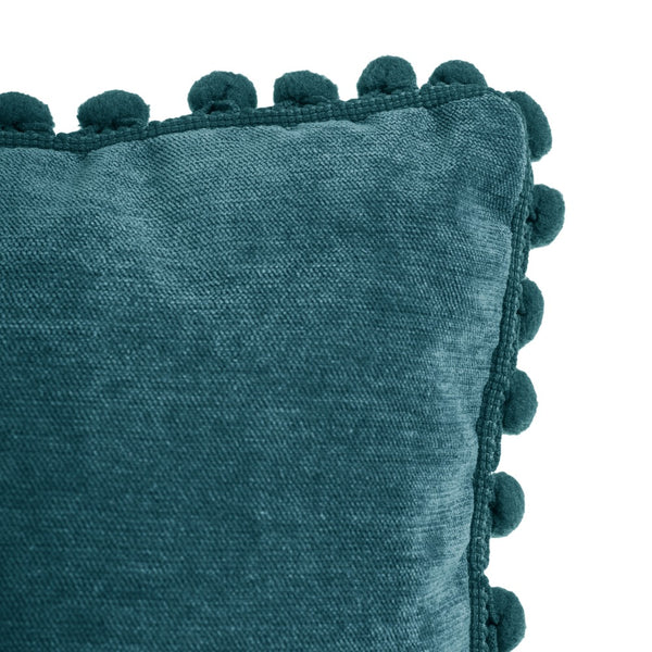 Atmosphera Teal Tassel Pom-Pom Trim Cushion | Soft-Touch, 40 x 40cm