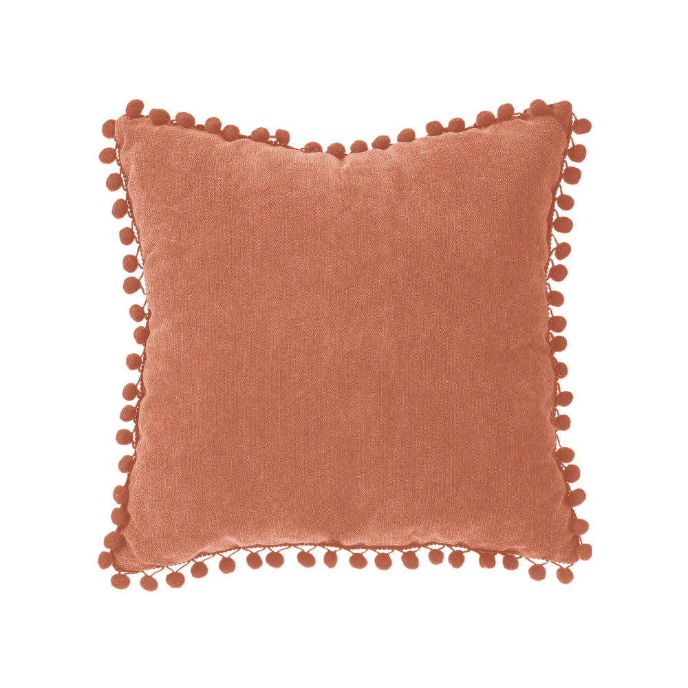Atmosphera Terracotta Pom-Pom Tassel Fringe Cushion | 40 x 40cm