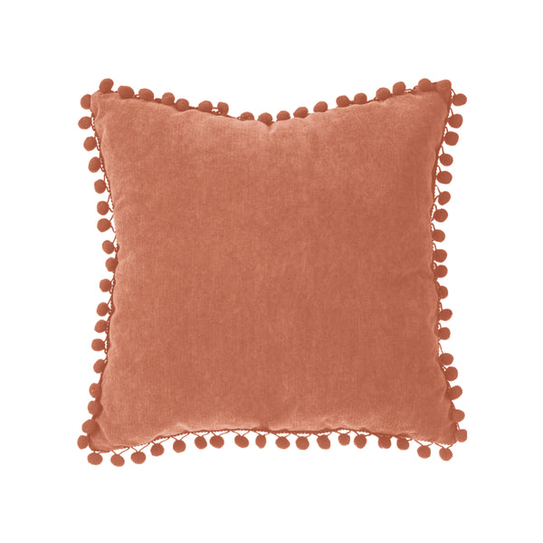Atmosphera Terracotta Pom-Pom Tassel Fringe Cushion | 40 x 40cm