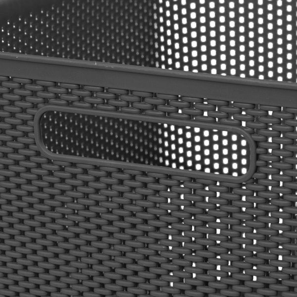 5FIVE Grey Crochet-Effect Storage Basket - 19L - Rectangular - Handles