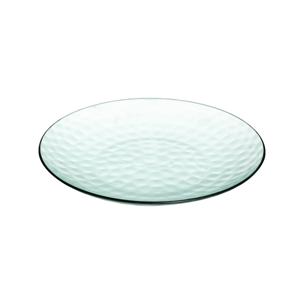5FIVE Clear Green Faceted Glass Serving Plate | 24cm, Raised Rim