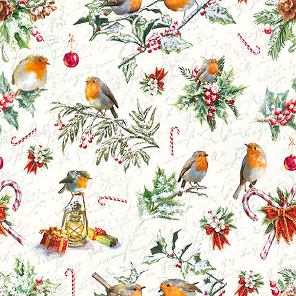 Ambiente Christmas Robin & Ornaments Paper Napkins | Pack of 20