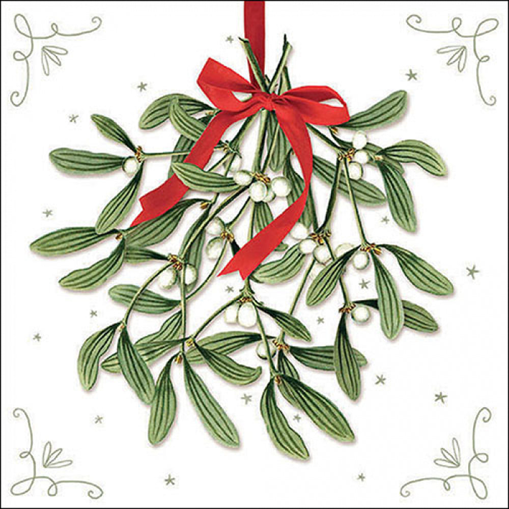 Ambiente Mistletoe Christmas Napkins - White - 20 Pack