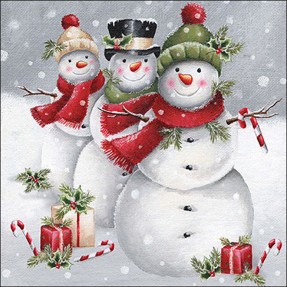 Ambiente Smiling Snowmen Napkins - 20 Pack - Red and Green