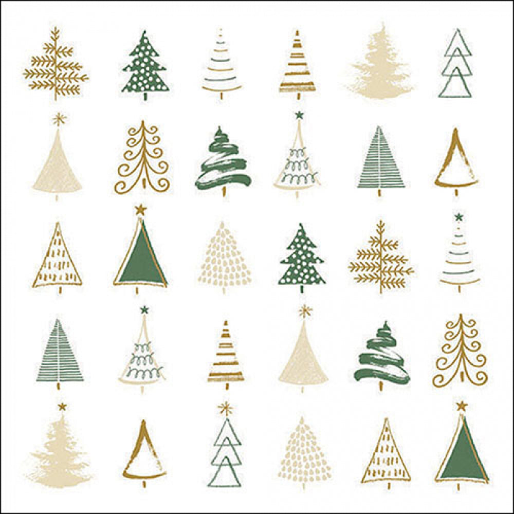 Ambiente Christmas Tree Doodle Napkins - 20 Pack - Green and Gold