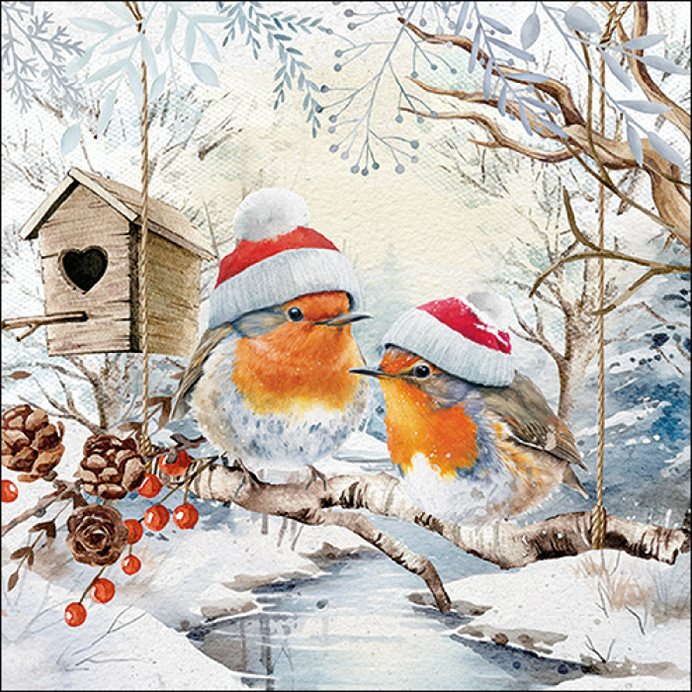 Ambiente Robins in Winterland Paper Napkins | Watercolour, Pack of 20