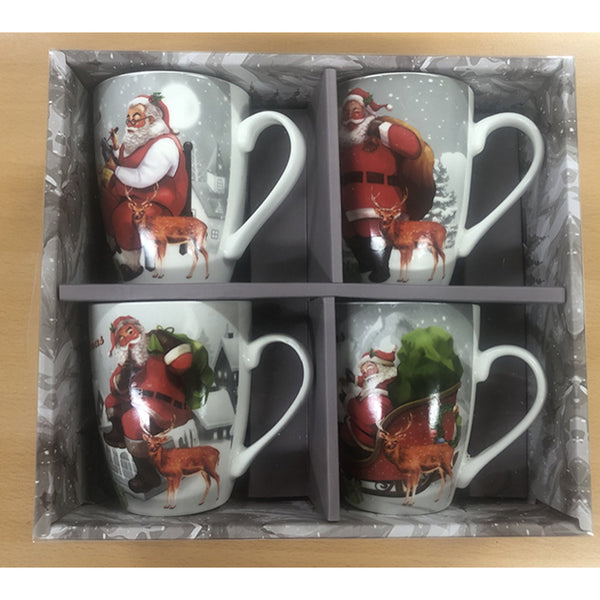 Christmas Festive 4 Piece Mug Set | Santa and Reindeer Designs, Gift-Ready
