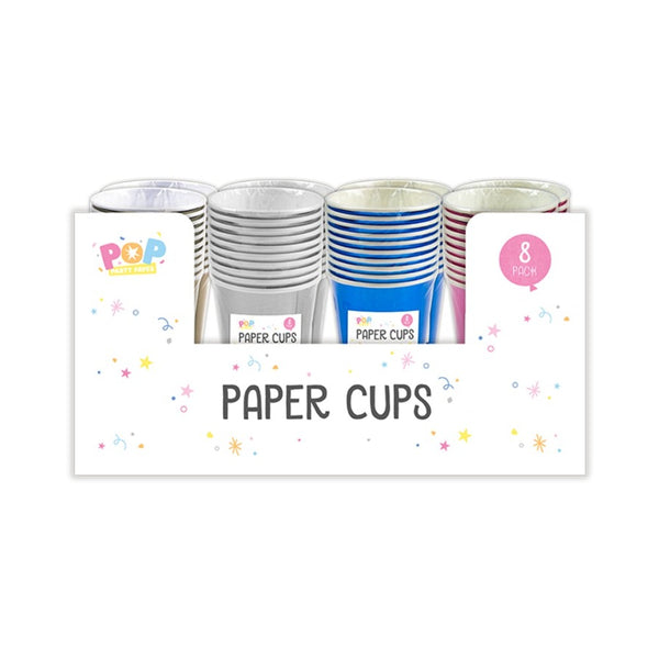 Metallic Disposable Paper Cups | Assorted Colours, Pack of 8