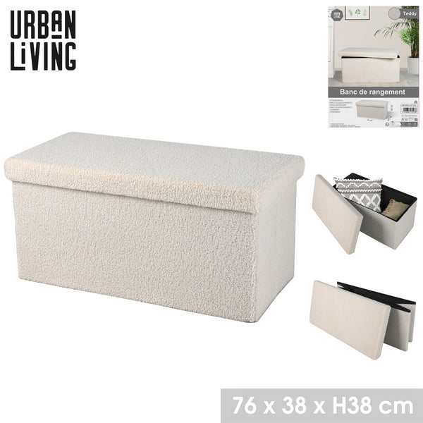 Urban Living Foldable Ottoman Storage Bench | Cream Teddy Fabric | 76 x 38 x 38 cm