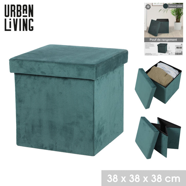 Urban Living Foldable Ottoman Storage Box | Corduroy Velvet, Green | 38cm