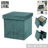 Urban Living Foldable Ottoman Storage Box - Green Velvet - 38cm
