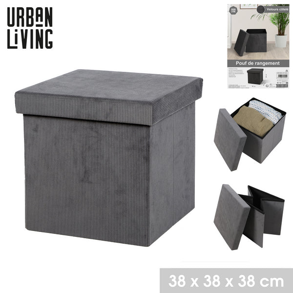 Urban Living Foldable Ottoman Storage Box | Textured Velvet | 38 x 38 x 38 cm