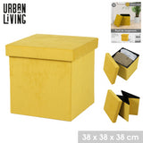 Urban Living Corduroy Velvet Foldable Ottoman Storage Box | Honey | 38 x 38 x 38 cm