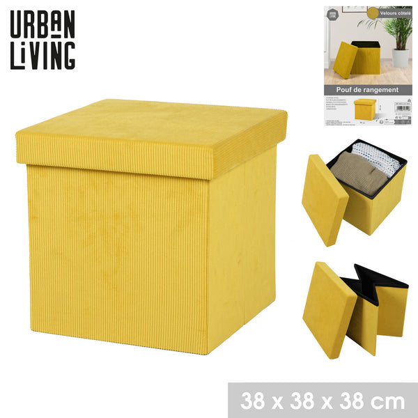 Urban Living Corduroy Velvet Foldable Ottoman Storage Box | Honey | 38 x 38 x 38 cm