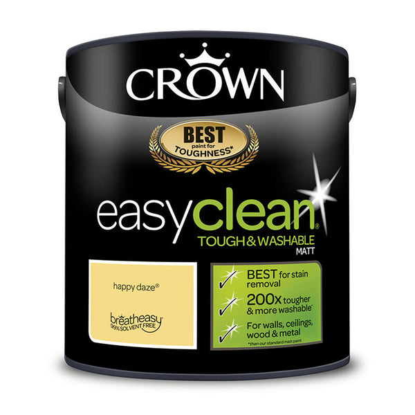 Crown Paint Easyclean Happy Daze Matt Emulsion Paint | 2.5L, Soft Yellow