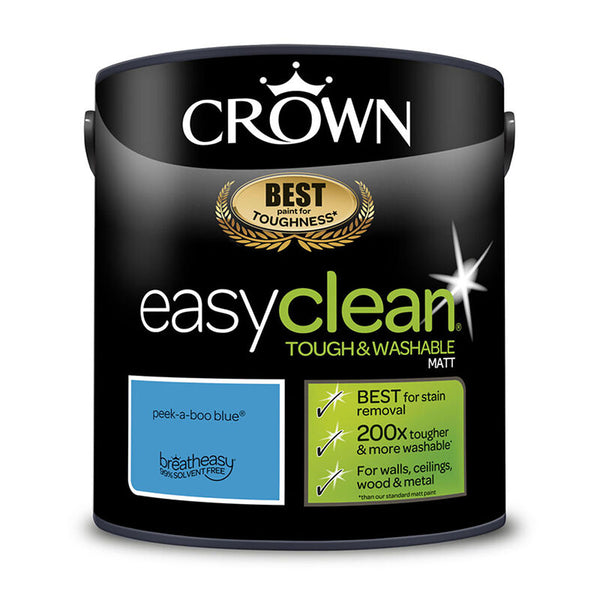 Crown Paint Easyclean Matt Peek‑a‑boo Blue Emulsion Paint | 2.5L, Washable