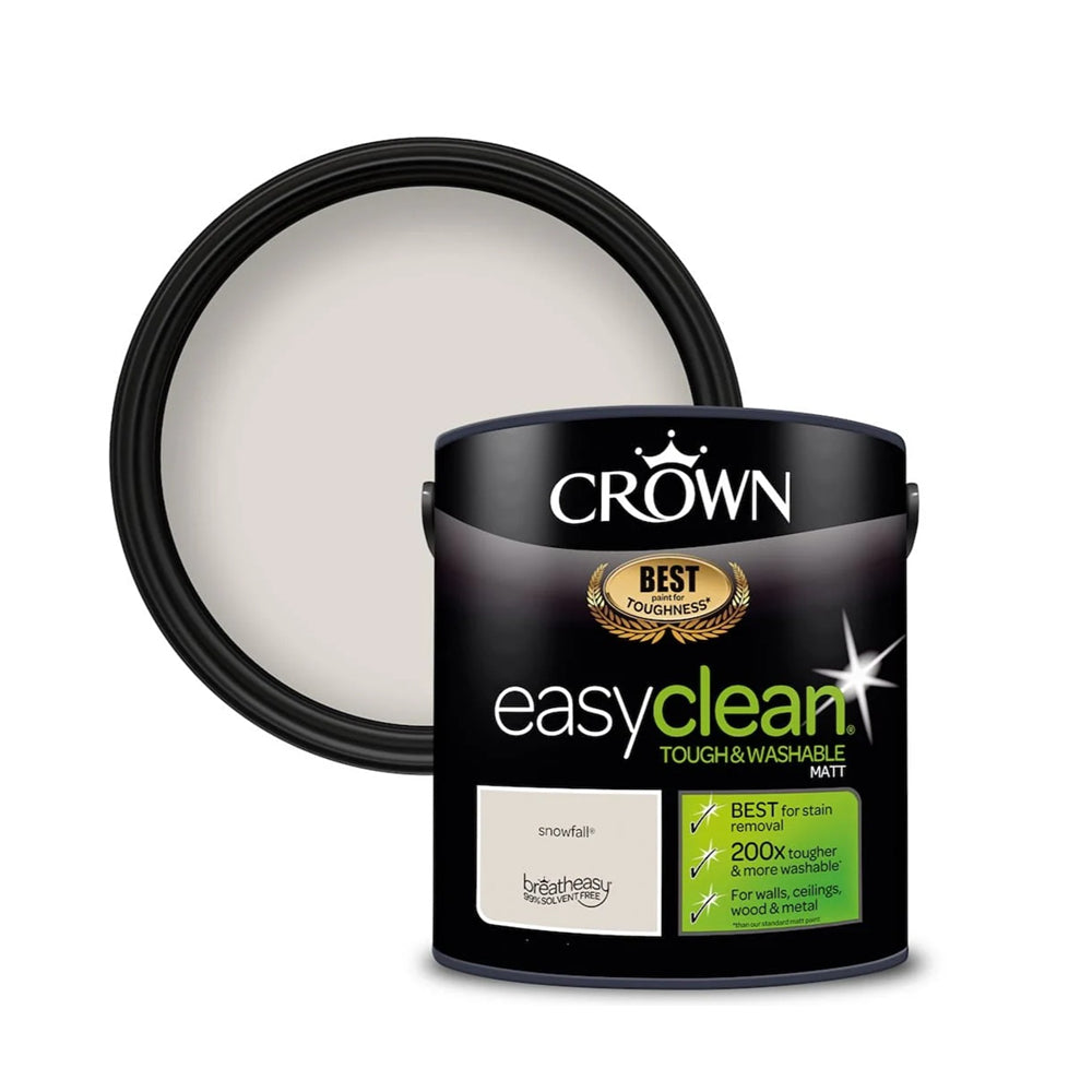 Crown Paint Easyclean Snowfall Matt Emulsion Paint | 5L, Tough & Washable