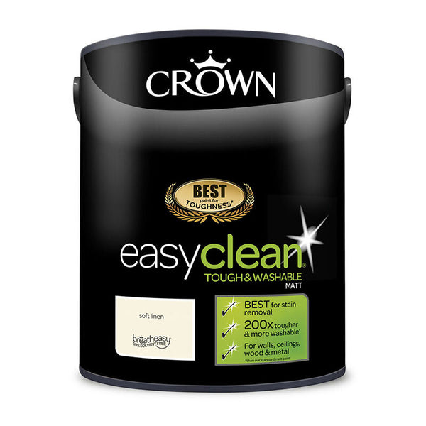 Crown Paint Easyclean Soft Linen Matt Emulsion Paint | 5L, washable