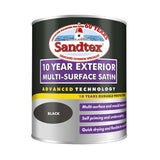 Sandtex 10 Year Multi-Surface Satin Black Exterior Paint | 750ml