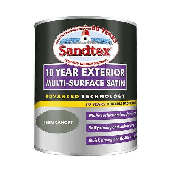 Sandtex 10 Year Multi-Surface Satin Exterior Paint Fern Canopy | 750ml