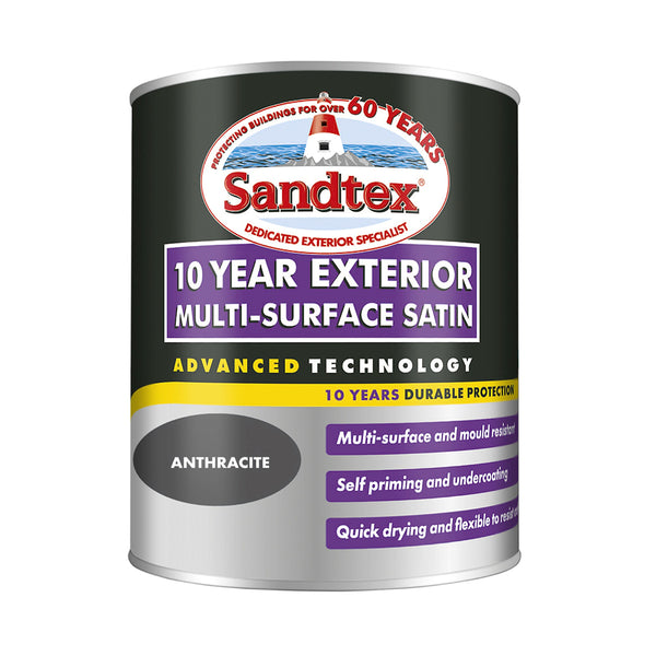 Sandtex 10 Year Anthracite Exterior Satin Multi-Surface Paint | 750ml