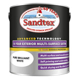 Sandtex 10 Year Multi Surface Exterior Satin Paint | Pure Brilliant White, 2.5L