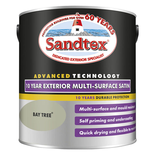 Sandtex 10 Year Exterior Multi-Surface Satin Paint Bay Tree | 2.5L