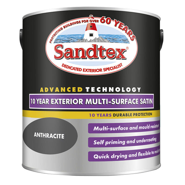 Sandtex 10 Year Multi-Surface Satin Exterior Paint Anthracite | 2.5L