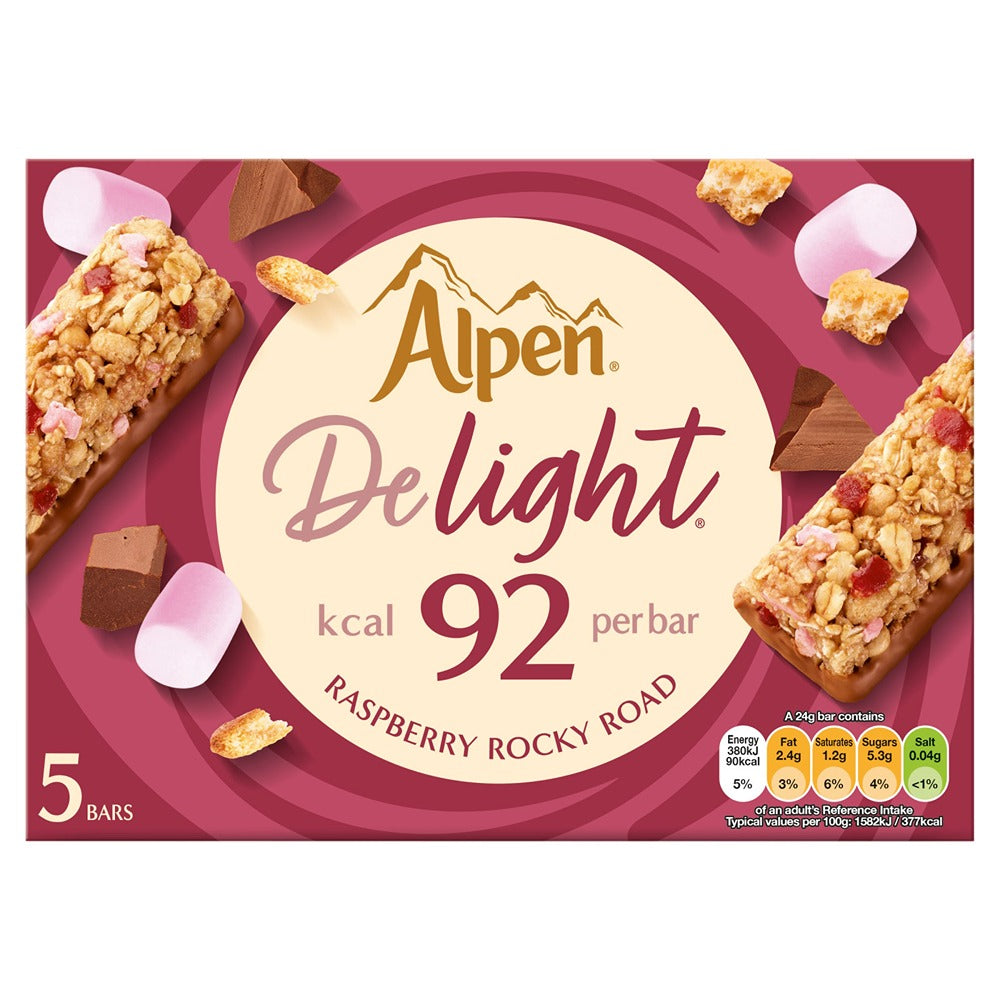 Alpen Delight Raspberry Rocky Road Cereal Bars | Pack of 5, 120g ...