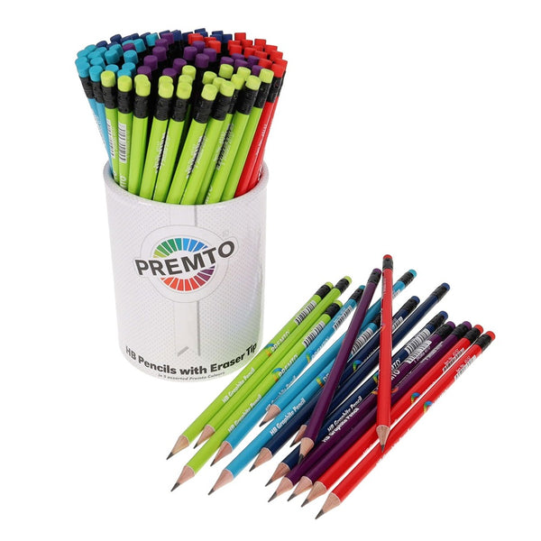 Premto Vibrant HB Graphite Pencils with Eraser Tip and Stylish Holder