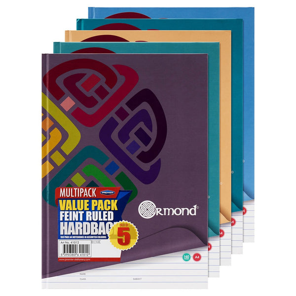 Ormond Multipack A4 Hardback Notebooks with Feint Ruled Pages