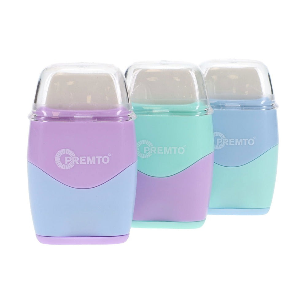 Premto Pastel Twin Hole Sharpener with Built-in Eraser
