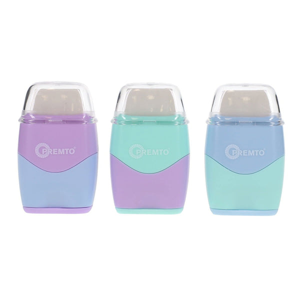 Premto Pastel Twin Hole Sharpener with Built-in Eraser