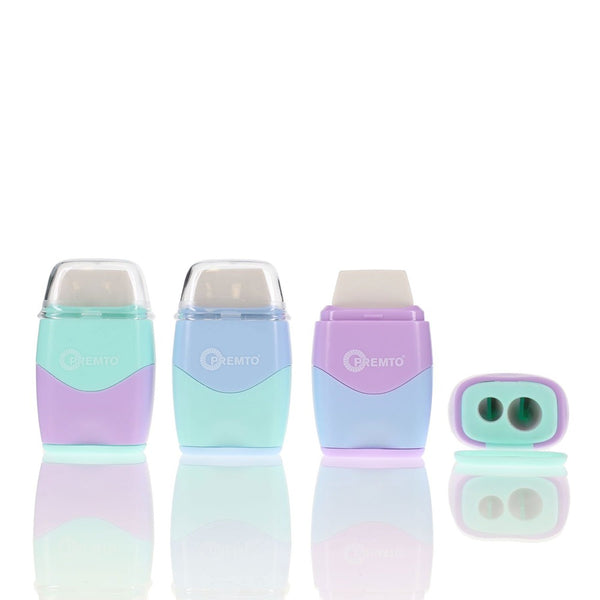 Premto Pastel Twin Hole Sharpener with Built-in Eraser