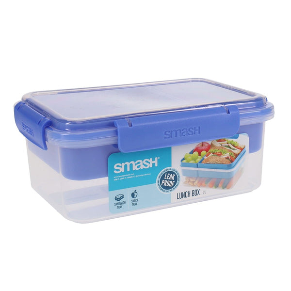 Smash Leak-Proof 2L Lunch Box with Sandwich and Snack Tray