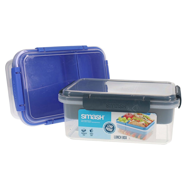 Smash Leak-Proof 2L Lunch Box with Sandwich and Snack Tray