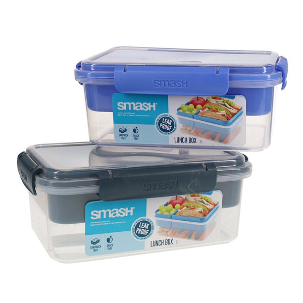 Smash Leak-Proof 2L Lunch Box with Sandwich and Snack Tray